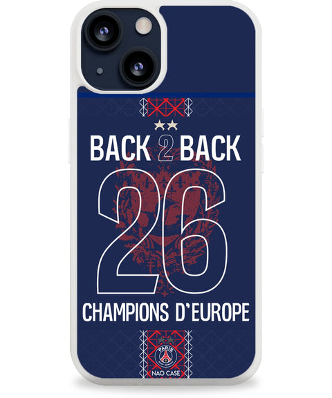 Coque PSG Back 2 Back Champions d'Europe 2026 – Vue principale – NAO CASE