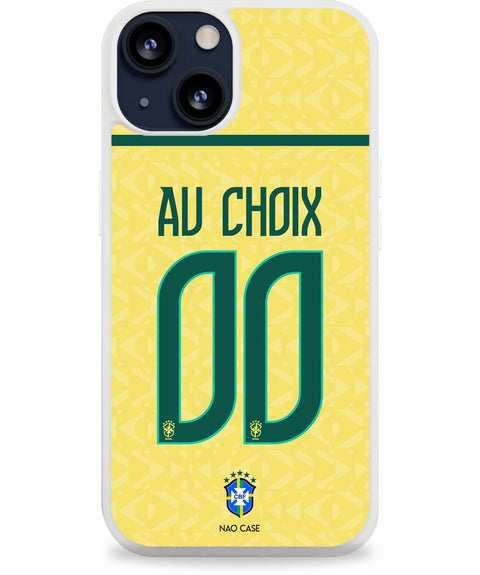 Coque Brésil domicile personnalisée 2026 avec prénom et numéro compatible iPhone et Samsung